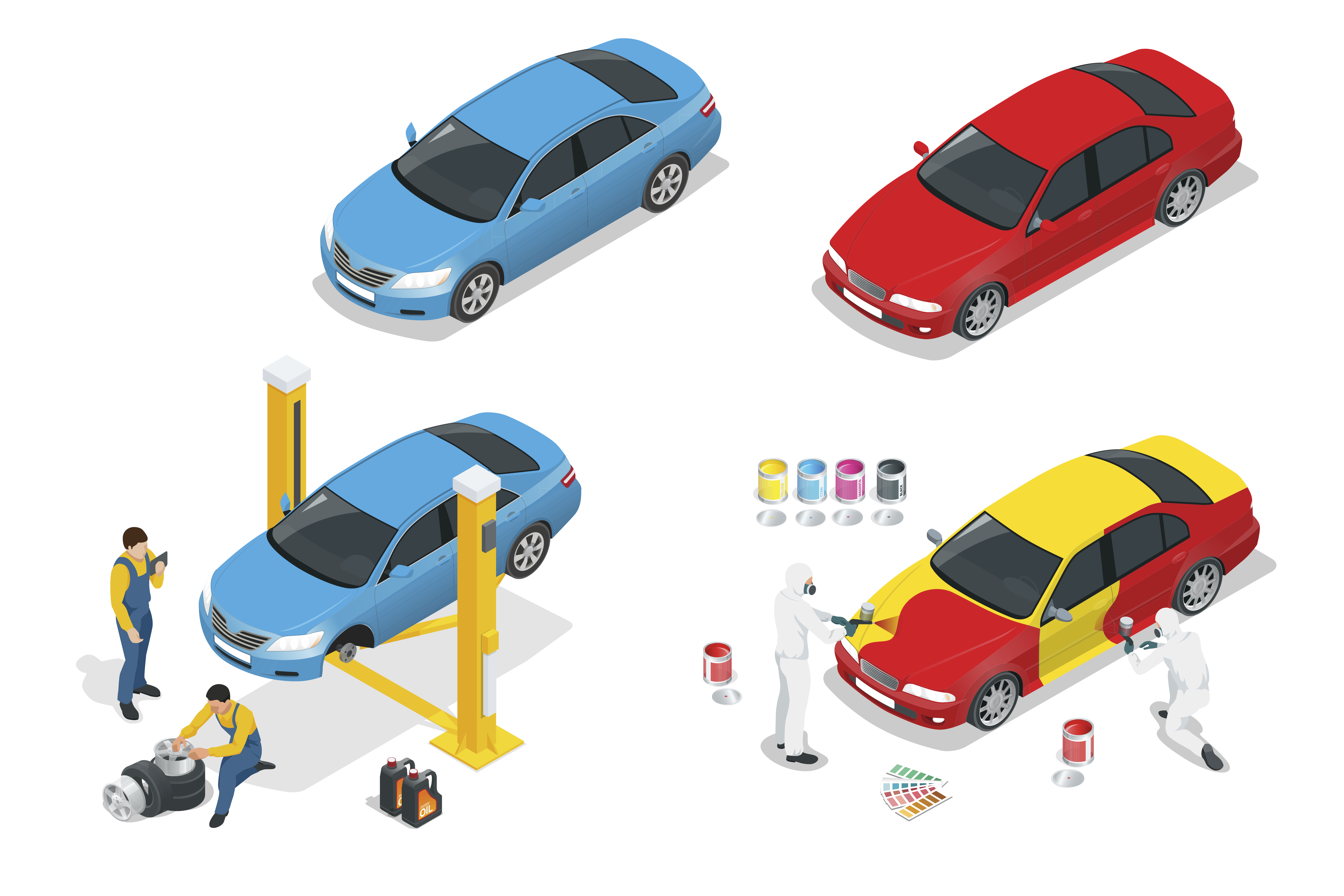 Isometric Auto Body Painting, Dent Repair, Collision Repair